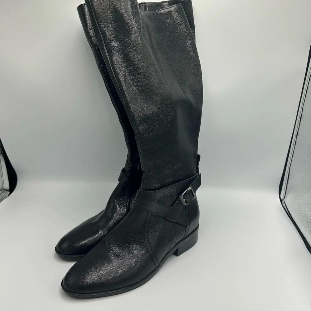 Naturalizer RENA Wide Calf Tall Knee High Boots Black Pebbled Leather 6M NEW